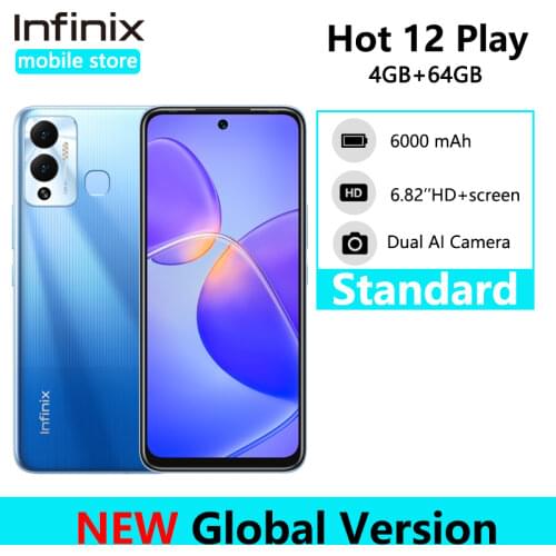 Global Version Infinix Hot 10 Play 6.82'' HD+ Display Smartphone 6000mAh Battery Helio G25 13MP AI Dual Rear Camera