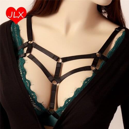 JLX.HARNESS Black Sexy Fetish Breast harness cage bra Soft Cage bra elastic adjust Tops Bondage harness belt Erotic dance Rave