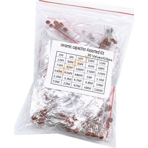 300pcs/lot 50V 2PF-0.1UF 30 valuesX10pcs ceramic capacitor Assorted Kit Electronic Components Package 2pF 30pF 100pF 1nF 10nF