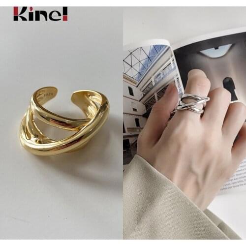 Kinel Real 925 Sterling Silver Ring Vintage Weave Geometric Handmade Woman Jewelry Punk Party Bague Silver Bijoux
