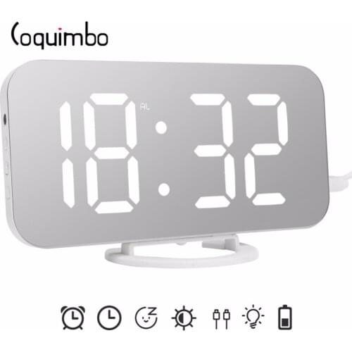 Coquimbo LED Mirror Alarm Clock Night Light Digital Snooze Table Clock Wake Up Light Home Decoration Dimmable Clock Night Lamp