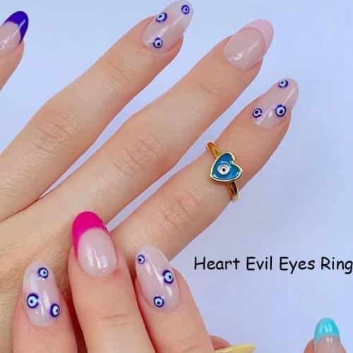 New INS Copper Blue Heart Evil Eye Rings For Women Y2K Jewelry Vintage Punk Opening Rings 2000s Fashion Aesthetic Friends Gifts