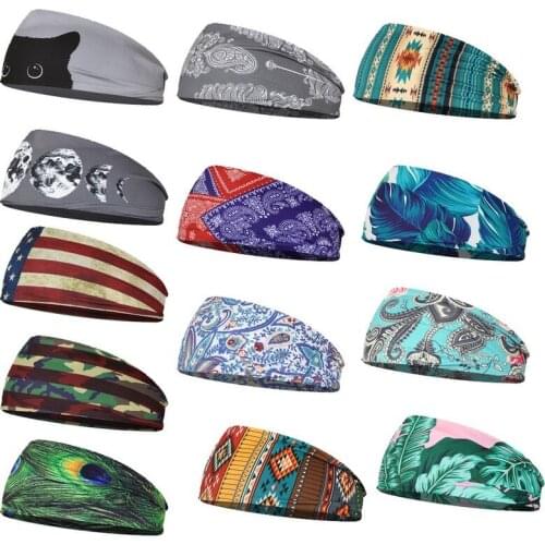 Hot Selling Peacock Hair Printing Yoga Hairband Fitness Headscarf Wide Brim High Elastic Running Headband Trend Hairband