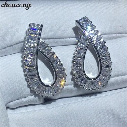 Choucong Fashion earring princess cut AAAAA zircon cz White Gold Filled Engagement Wedding Stud Earrings for women jewelry