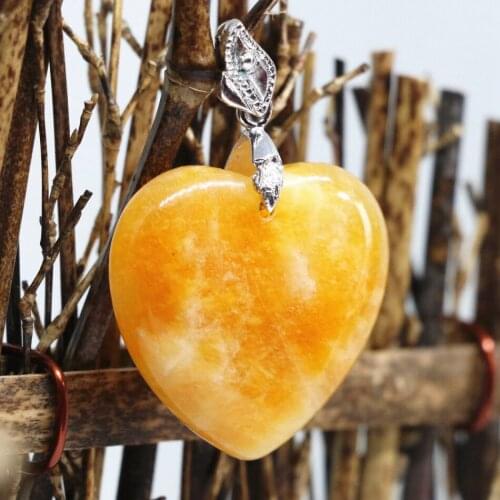 Fashion Heart Shape Drop Pendant Yellow Jades Chalcedony Natural Stone Charms Women Fit Diy Chain Necklace Jewelry 30mm B1860