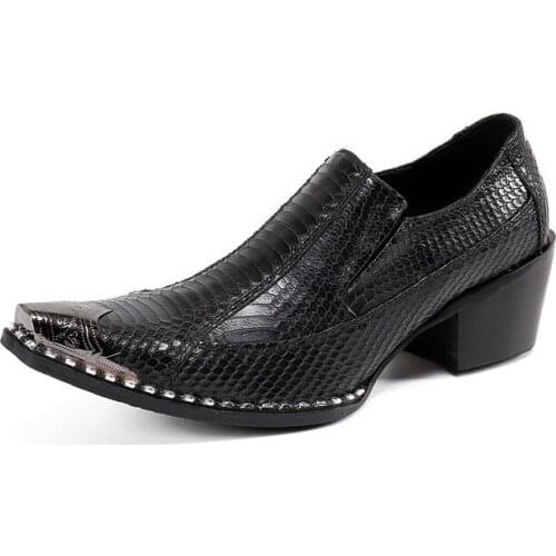 Retro Crocodile Pattern Embossed Leather Wedding Shoes Men Pointed Toe Laces High Heel Trendy Dress Shoes Business Casual Shoes