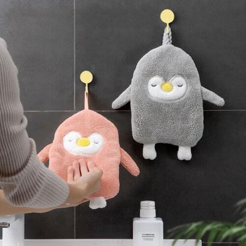 Soft Plush Penguin Bath Towel Baby Nursery Hand Towel Cartoon Animal Wipe Hanging Bathing Coral Velvet Towel Kitchen Towel