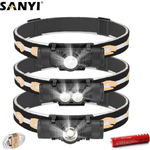 Sanyi XM-L2 LED Mini Headlight Headlamp 6 Modes USB Charger 18650 Head Torch Camping Flashlight Hunting Frontal Head Lantern
