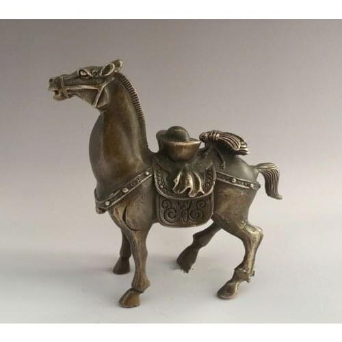 Elaborate Chinese Collectible Old-Style Gold ingot & horse copper auspicious statue