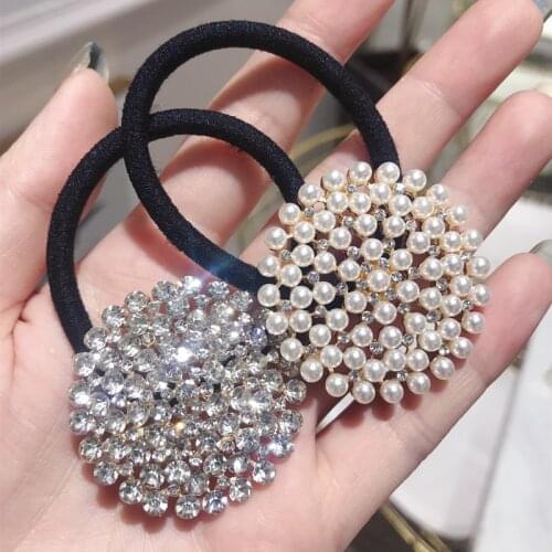 Luxury Shiny Gem Crystal Pearl Hair Accessories Colorful Rhinestone Spring Classic Hair Bands Hair Ties Scrunchies Rubber Band