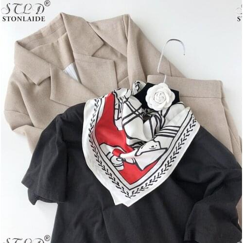 53CM New Scarf Designer 100% Silk Ladies Scarves Japanese Print Square Scarf Silk Womens Handkerchief Spring Autumn Hair band