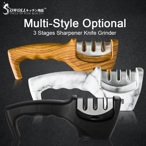 Sowoll Knife Sharpener 3 Stage Professional Kitchen Sharpening Stone Grinder knives Whetstone Tungsten Diamond Ceramic Sharpener