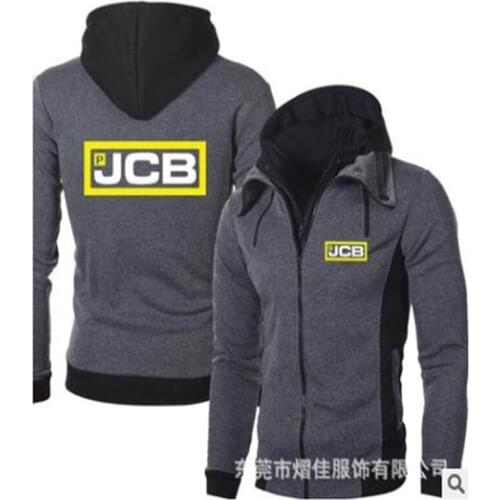 New Long sleeve Jcb Logo Sportswear Harajuku Style Solid Color Male Wild Sweatshirt Zipper Hooded Coat O