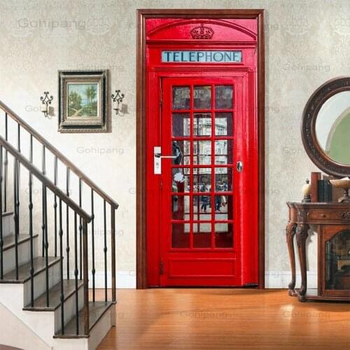 Door Sticker Telephone Booth Picture Diy Art Home Decor Modern Print 3D Canvas Modern Picture Waterproof Wallpaper Self Decor