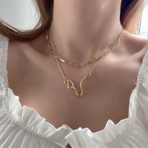 U-Magical Creative Double Layer Twisted Knotted Chunky Chain Pendant Necklace for Women Irregular Metal Necklace Jewellery