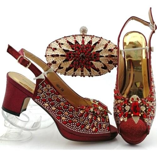 Latest italian shoes with matching bags 7CM african shoes and bags matching set for party italian shoes and bags set 18B4