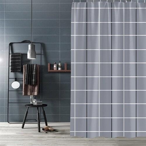 Waterproof Shower Curtain Modern Gray Plaid Bath Screens With Hooks Mildew Proof Thicken Bathtub Curtains Bathroom Accessories