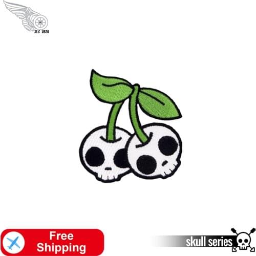 Skull Cherry Punk Clothes Badge Embroidery Patches for Clothing Sewing Hats Jackets Iron on Patch Cool Cheap Wholesale Appliques
