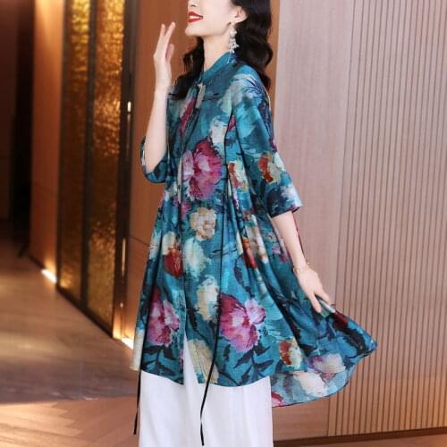 High Quality Women Dress 100% Silk Women Clothing Print Chinese Woman Dresses Casaul Ladies Vestidos Robe Longue 2021 WPY3615