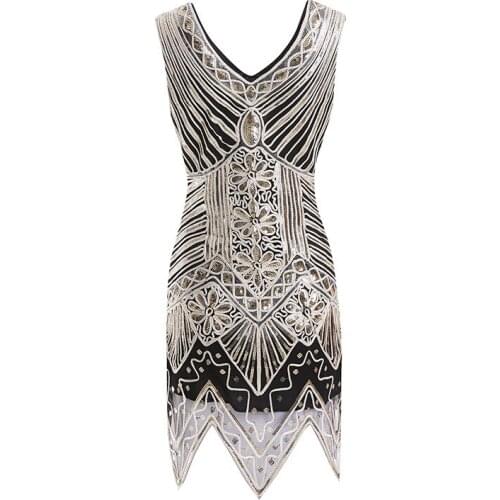 Great Gatsby Dress Women Sequined Dress V Neck Beaded Sequined Flapper Dress 1920s Vintage Party Dresses Sexy Club Vestidos