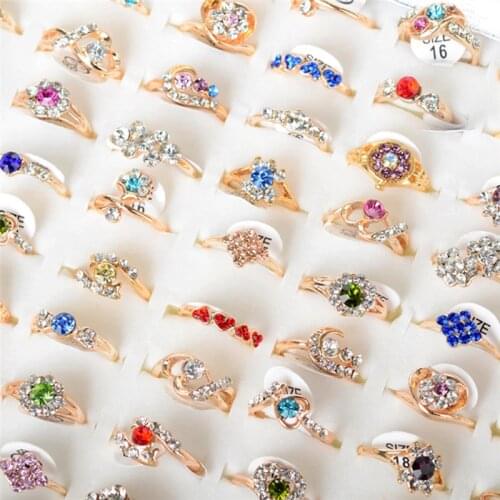 10 Styles Shiny Cute Crystal Animals Flowers Rings for Kids Women Mixed 10Pcs Lots Colorful Rings Jewelry Wholesale