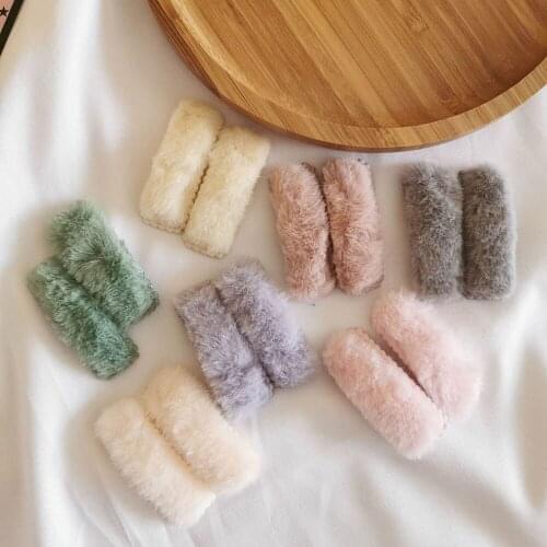2 Pcs/Set Winter Plush Square Hair Accessories Cute Faux Fur Hair Clips Barrettes for Girls Women 2020 Fashion Hairpins