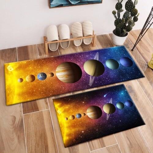 2Pcs Galaxy Planet Space Carpets Bedroom Childrens Room Anti-slip Area Rugs Doormat Rugs And Carpets For Home Living Room Decor