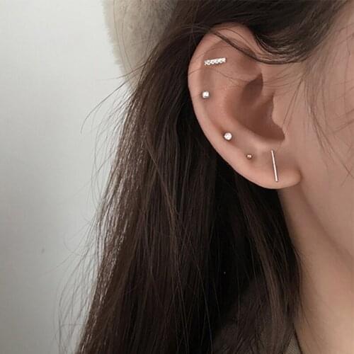 925 Sterling Silver 5Pcs Asymmetric Shine Small Stud Earrings Set For Women Anti Allergy EH014