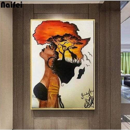 5D DIY Diamond Painting Absract Art African WoMan Tree Landscape Cross Stitch Full Square Round Drill Embroidery Home Decoration