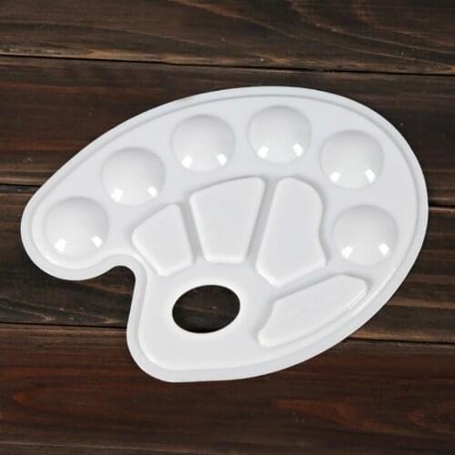 White Plastic Artists Paint Tray Palettes with 10-well Thumb Hole for Acrylic, Oil, Watercolor Paints Holding and Mixing Colors