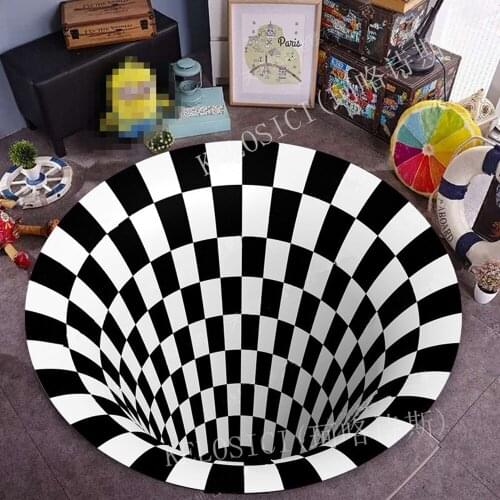 Black And White Stereo Vision 3D Printed Round Carpets for Living Room Bedroom Area Rug Nordic Simple Home Hallway Mat Alfombra