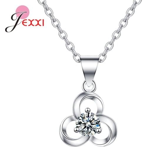 Genuine 925 Sterling Silver Clover Pattern Shiny Crystal Pendant Necklace For Women Birthday Party Exquisite Jewelry Gift