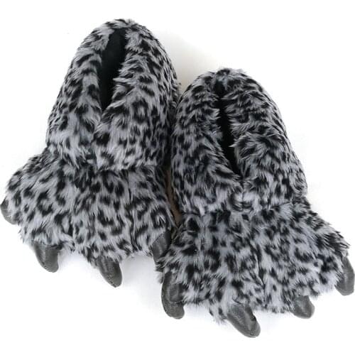 FAYUEKEY Spring Winter Home Warm Paw Plush Leopard Women Slippers Thermal Soft Funny Animal Claw Slippers Bedroom Flat Shoes