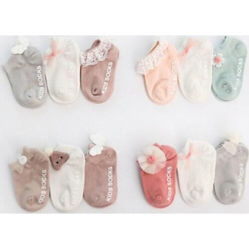 Dropshiping 3Pair/Set Toddler Girl Socks Cute Baby Kids Breathable Soft Cotton Children Lace Bow 4 Styles