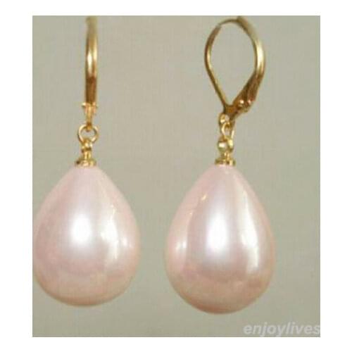 Hot sale new Style >>>>Pink South Sea Shell Pearl Drop Yellow stone Earrings