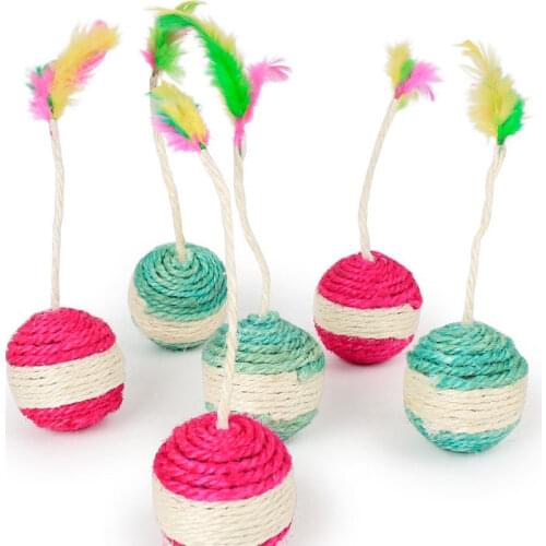 Pet Cat Kitten Toy Rolling Sisal Scratching Ball Funny Cat Tumbler Ball Pet Cat Toys Scratching Teaser Weave Feather Ball