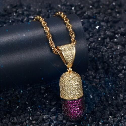 Ice Out Pill Pendant Necklaces Can Open Capsules Pendant Cubic Zircon Copper Necklace Choker Hip Hop Punk Crystal Jewelry Gift