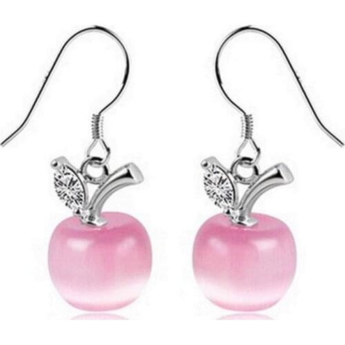 Cute Silver Opal Apple Earrings For Women Girls Fashion Small Crystal Earring 2021 Statement Jewelry Girlfriend Gifts