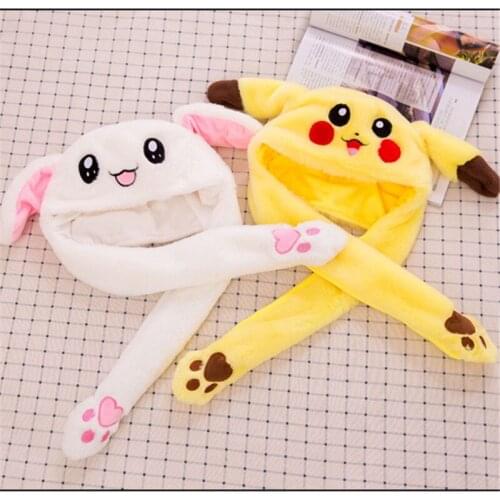 Cute Rabbit Plush Cap Pink White New Style attractive kids Cuddly Moving Ear Rabbit Hat Dance Plush Toy Gift For Girl and boy