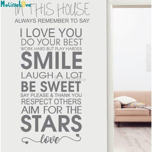 In This House Family Rule Quote Decal Smile Be Sweet Living Room Home Gift Decor Removable Vinyl Wall Sticker Mural BD520