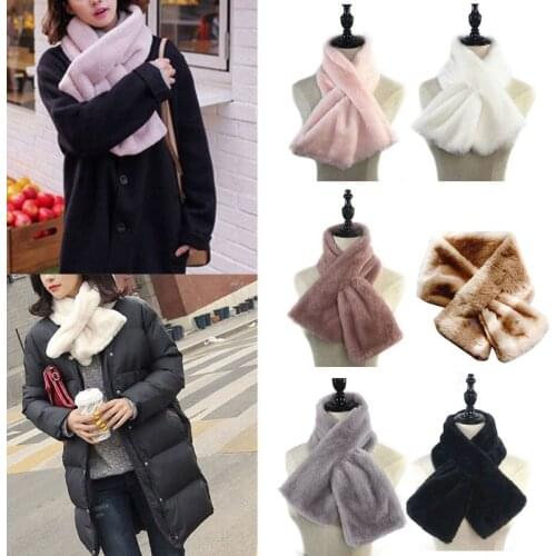 Null 15x90cm Women Winter Thicken Plush Faux Rabbit Fur Scarf Solid Candy Color Collar Shawl Neck Warmer Shrugs Knitted 6