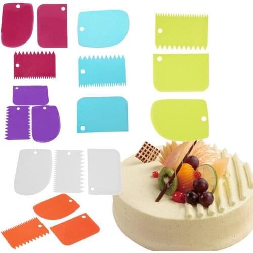 3pcs/set Plastic Cake Scraper Dough Cake Fondant Scraper Cake Decorating Baking Tool Pastry Spatulas Jagged Edge Cutters