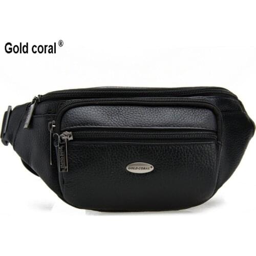 Gold coral genuine leather waist pack male cowhide messenger bags for men waist bags cross-body wallets purse male fanny pack