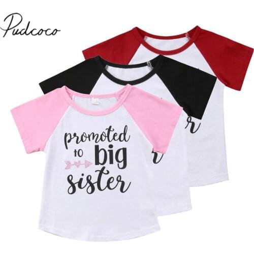 Pudcoco 2020 Summer Toddler Baby Girl Clothes T-shirt BIG SISTER Summer Cotton Short Sleeve Tops Cotton Clothing 1-6Y