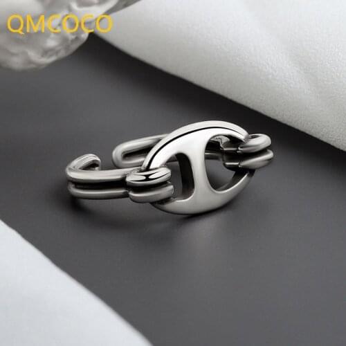 QMCOCO 2021 New 925 Silver Retro Korea Simple Art Opening Adjustable Simple Versatile Ring Female Jewelry Accessories