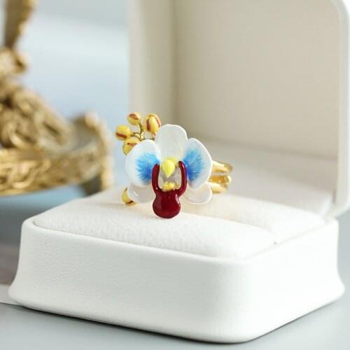 Adjustable Flower Ring Enamel Cute Elegant Phalaenopsis Jewelry Accessories Good Quality 2021 New Summer Girl Gift