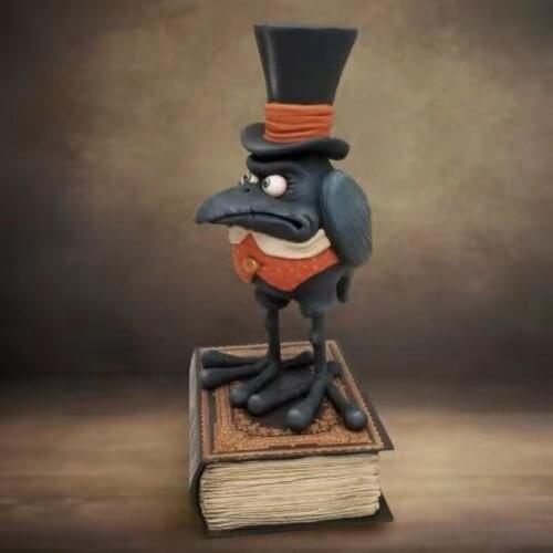 Handmade Crow Sculpture Resin Craft Model Cartoon Animal Figurines Decorations Fancy Dress Prop Desktop Ornaments Home Figurines