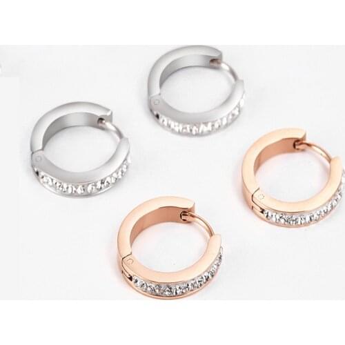 OUFEI Hoop Earrings For Women Stainless Steel Rose Gold Round Crystal Earrings Cute Fashion Earrings Luxury Korean Jewelry