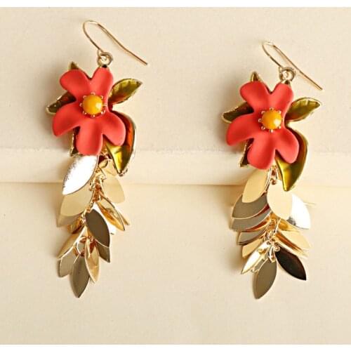 Hyperbole Shiny Rhinestone Flower Long Drop Earrings for Women Enamel Flowers Big Hanging Dangle Earrings Party Jewelry Gift