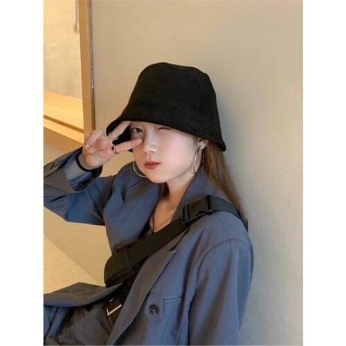 LMQ NEW Women Korean Ins Autumn And Winter Solid Color Suede Fisherman Hat Female Chic Design Face Small Basin Cap Bucket Hat